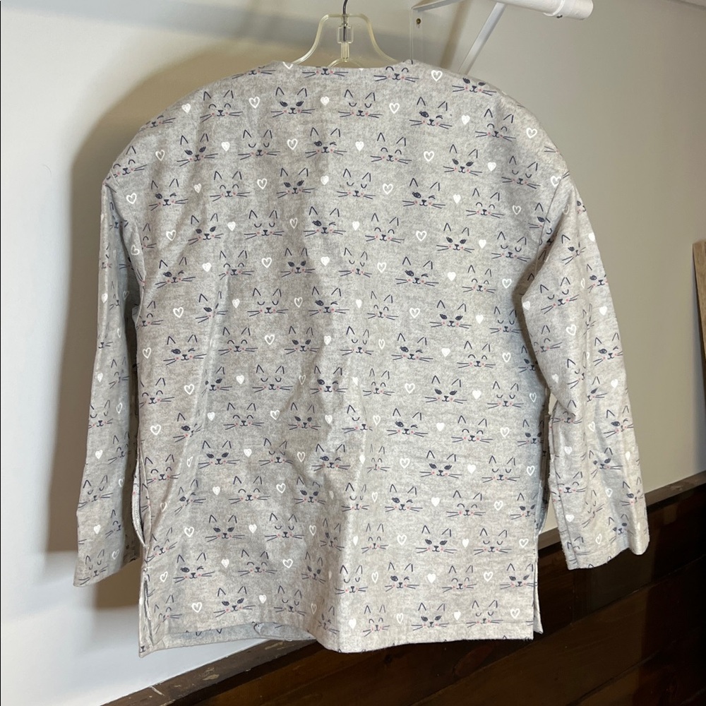 Handmade‎ Flannel Zip Up Scrub Jacket Cat Print- Medium Petite - Picture 2 of 6